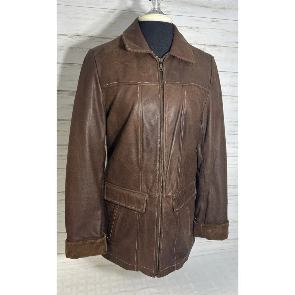 WILSONS LEATHER Size MEDIUM Womens Brown Jacket Lined Insulated motorcycle barn